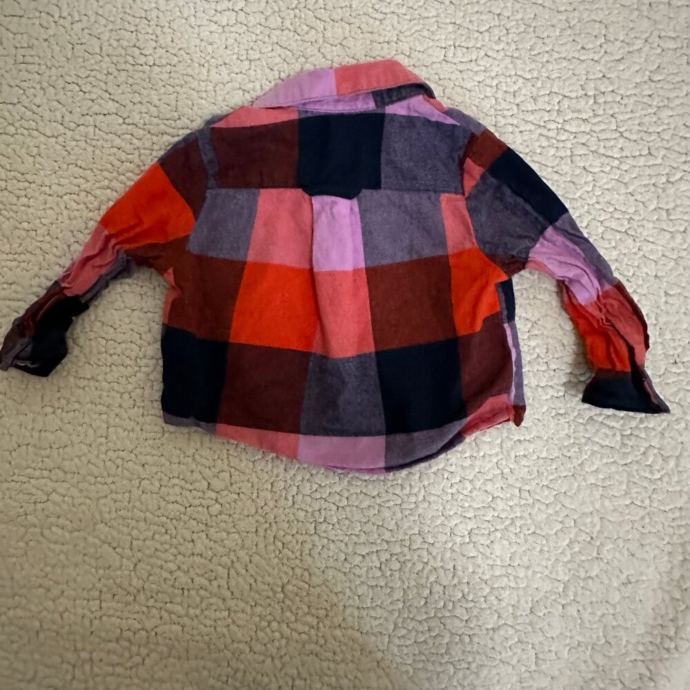 Blue Rooster/Pink Chicken Plaid Flannel Button-Down * - Picture 4 of 4